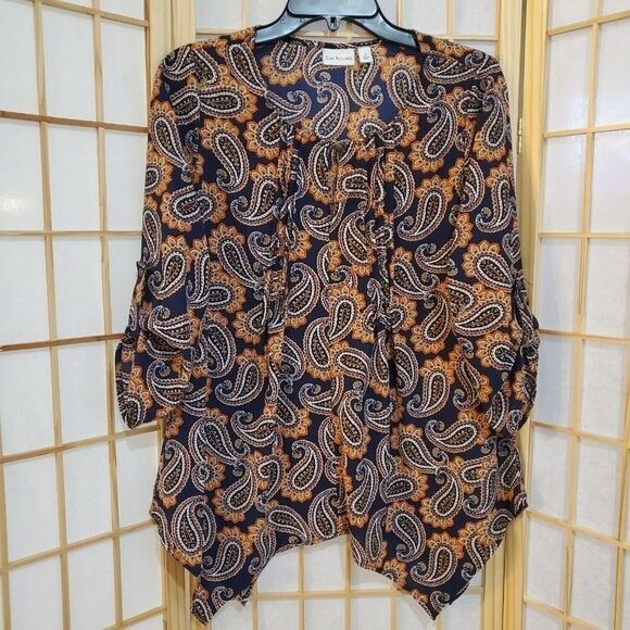 Kim Rogers Paisley Offset Hem Blouse Small - Picture 2 of 8